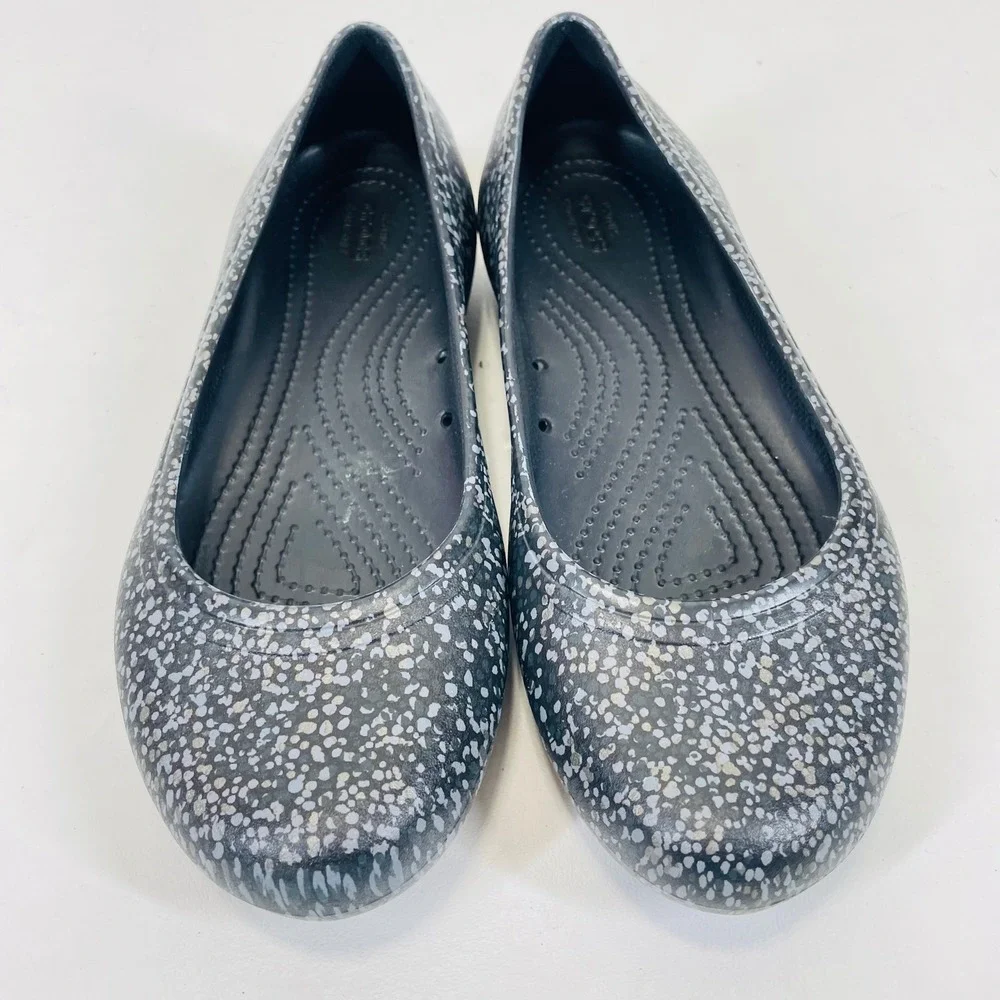 Crocs Kadee Speckled Black White Flat Shoes Womens 7 Slip On Comfort 200941